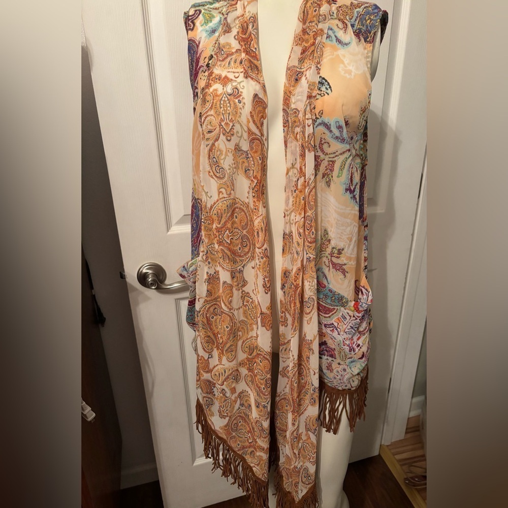 Ivy Jane boho fringed cover up kimono S